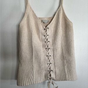 American Eagle Cream Ribbed Lace-Up Tank